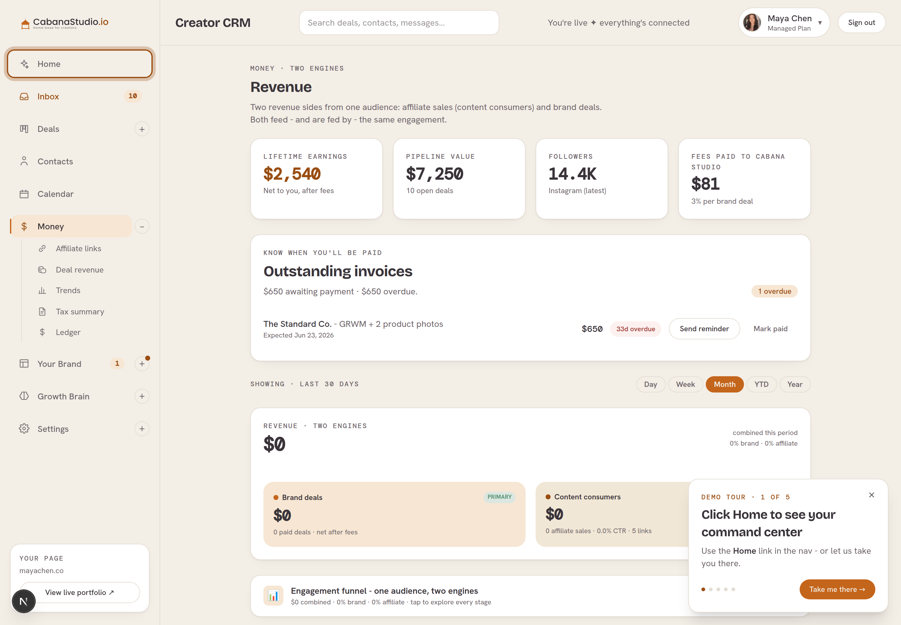 Revenue and payments: approval-gated invoices, overdue nudges, and your income in one place